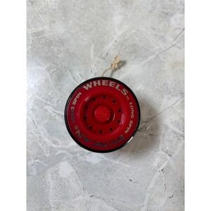 Vtg 1980's Duncan Red Spokes Black Long Spin Wheels Yo-Yo Classic Toy Hub Cap